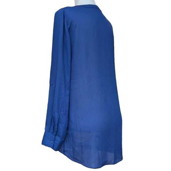 Anne French Navy Blue Front Overlap Blouse Top Tunic Round Split Neck Size M - Picture 7 of 8